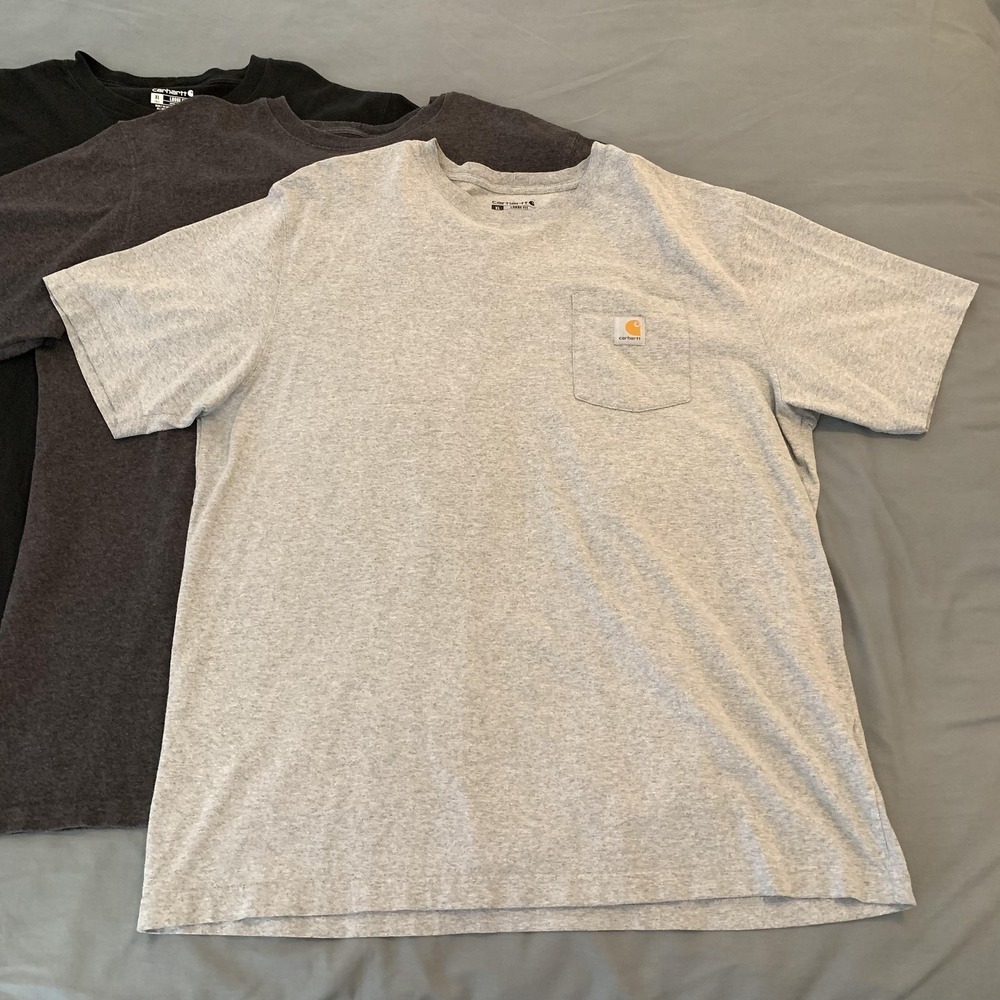 Carhartt Shirt Lot Of 3 Mens XLT Gray Black Pocket Workwear K87 Tagless Tee - Picture 2 of 16